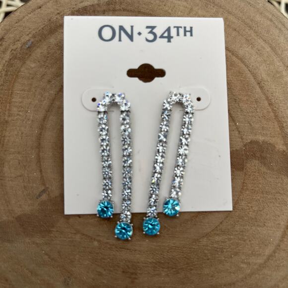 ON 34th Blue Crystal Double Chain Drop Earrings - Picture 3 of 4